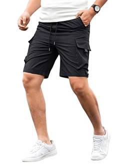 GORGLITTER Herren Shorts Cargo Hose Kurze Cargohose Elastischer Bund Capri Sommerhosen Cargoshorts mit Tunnelzug Schwarz XXL von GORGLITTER