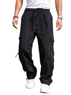 GORGLITTER Hosen Cargohose Herren Baggy Pants Männer Cargo Hosen Sporthose Workoutpant mit Tunelzug und Seitetaschen Schwarz XL von GORGLITTER