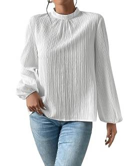 GORGLITTER Langarm Bluse Damen Elegant Blusen Shirt Oberteil Mit Stehkragen Langarmshirt Bluse Mit Schlüsselloch Weiß M von GORGLITTER