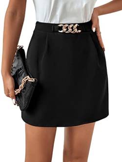 GORGLITTER Minirock Damen Elegant Röcke Hohe Taille Freizeitrock Sommerock Business Rock mit Kette Schwarz L von GORGLITTER