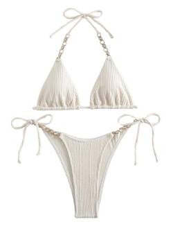 GORGLITTER Neckholder Bikini Damen Set Bikini Mit Ketten Sexy Zweiteiliger Badeanzug Triangel Bikini Set Aprikosenfarben S von GORGLITTER