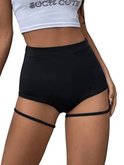 GORGLITTER Sexy Shorts Damen Kurz Hotpants Festival Shorts Clubwear Shorts Mit Hoher Taille Super Kurze Hose Mit Strumpfband Schwarz XS von GORGLITTER