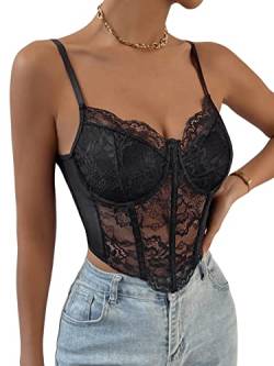 GORGLITTER Spitzen Cami Top Damen Spaghettiträger Croptop Camisole Bralettes Party Tanktop Sommer Tops Schwarz M von GORGLITTER