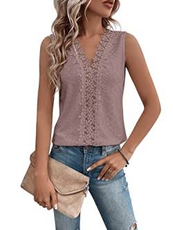 GORGLITTER Spitzen Oberteile Damen Tank Top Mit V Ausschnitt Spitzentop Elegant Tshirt Mit Öse Stickerei Sommer Top Locker Mauve Lila M von GORGLITTER