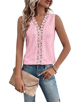 GORGLITTER Spitzen Oberteile Damen Tank Top Mit V Ausschnitt Spitzentop Elegant Tshirt Mit Öse Stickerei Sommer Top Locker Rosa L von GORGLITTER