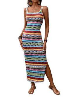 GORGLITTER Tank Kleid mit Vielfarbig Damen Sommerkleid Langes Elegant Freizeitkleid mit Schlitz Sommer Strandkleid Mehrfarbig M von GORGLITTER