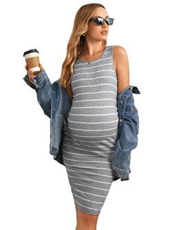GORGLITTER Umstandskleid Damen Sommer Tank Kleid Mit Streifen Stillkleid Mama Schwangerschaftskleider Umstandsmode Kleid Hellgrau XL von GORGLITTER