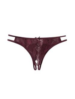 GORGLITTER Unterhose Damen Mit Spitze String Tanga Sexy Dessous Ouvert Erotische Unterwäsche Damen Offen Schritt String Damenwäsche Rotviolett M von GORGLITTER