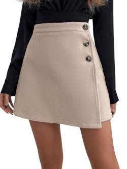 GORGLITTER Wickelrock Damen Kurz Herbst Rock Mit Hoher Taille Minirock A Linien Rock High Waist Rock Mit Knopfleiste Khaki XL von GORGLITTER