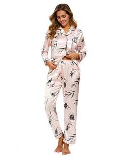 GOSO Damen Pyjamas Set-Satin Pyjamas Damen Button Down Pjs Langarm Top und Hosen Nachtwäsche Lady Nachtwäsche Weiche Sets von GOSO