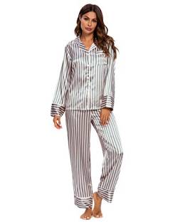 GOSO Damen Pyjamas Set-Satin Pyjamas Damen Button Down Pjs Langarm Top und Hosen Nachtwäsche Lady Nachtwäsche Weiche Sets von GOSO