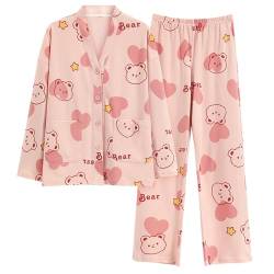 GOSO Mädchen Baumwolle Pyjamas Set Warme Loungewear Set Button Down Lange Ärmel Lange Hose Nachtwäsche für Winter/Herbst, Atmungsaktiv Niedlich Stilvolle Nachtwäsche Set für Teenager Mädchen von GOSO