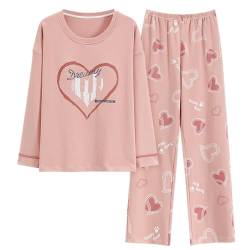 GOSO Mädchen Baumwollpyjamas Set Stylisches Loungewear Set T-Shirt Hose Nachtwäsche mit Taschen für Winter/Herbst, Atmungsaktives Niedliches Schlafanzug Set für Teenie Mädchen von GOSO