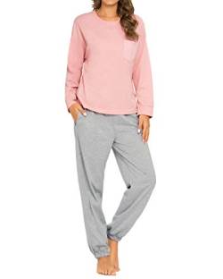 GOSO Schlafanzug Damen Pyjama Set Damen Schlafanzug Langarm Top und Hose Nachtwäsche Lady Jogging Stil Nachtwäsche, Rose, XXL von GOSO