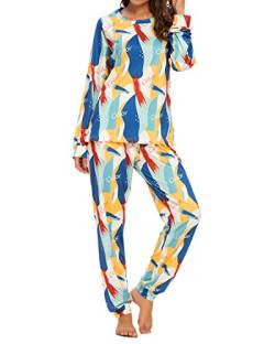 GOSO Schlafanzug Damen Pyjama Set Zweiteilige Nachtwäsche Langarm Hausanzug Top und Hose Lady Jogging Stil Soft Lounge Sets von GOSO