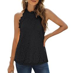 Damen Sommer Spitze Tanktops Neckholder Lässige ärmellose Shirts Elegante Bluse Top(L-Schwarz) von GOTOTOP