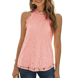 Damen Sommer Spitze Tanktops Neckholder Lässige ärmellose Shirts Elegante Bluse Top(XL-Rosa) von GOTOTOP
