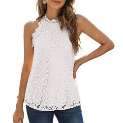 Damen Sommer Spitze Tanktops Neckholder Lässige ärmellose Shirts Elegante Bluse Top(XL-Weiß) von GOTOTOP