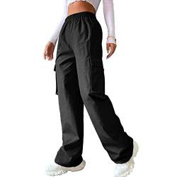 GOTOTOP Cargohose mit Hoher Taille, Lässige Einfarbige Hose, Damen, Angeln, Golf, Reisehose mit Taschen(L-Schwarz) von GOTOTOP