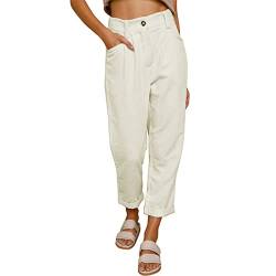 GOTOTOP Damen Gerade Cordhose Hohe Taille Retro Bequem Slim Pants(S-Beige) von GOTOTOP