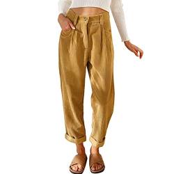 GOTOTOP Damen Gerade Cordhose Hohe Taille Retro Bequem Slim Pants(S-Khaki) von GOTOTOP