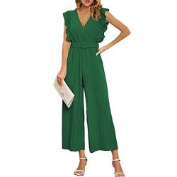 GOTOTOP Damen Jumpsuits mit V-Ausschnitt, ärmelloser Playsuit mit Weitem Bein, Plissierter Strampler mit Geradem Bein und Bund (L) von GOTOTOP