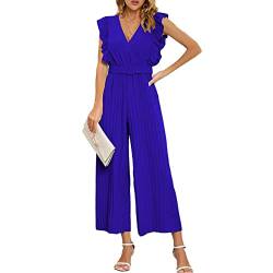 GOTOTOP Damen Jumpsuits mit V-Ausschnitt, ärmelloser Playsuit mit Weitem Bein, Plissierter Strampler mit Geradem Bein und Bund (XL) von GOTOTOP