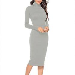 GOTOTOP Damen Rollkragen Kleid Langarm Elegant Rippstrickpullover Winter Rollkragen Stretchy Bodycon Midi Wickelkleid(L-Grau) von GOTOTOP