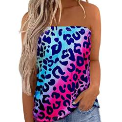 GOTOTOP Damen Sexy Tube Top Ärmelloses Trägerlos Plissee Stretch Bedruckt Tank Top Party Strand Lässige Sommer Hemdbluse Oberteile(L-Nr.2) von GOTOTOP