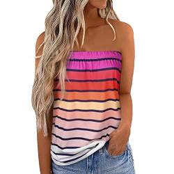 GOTOTOP Damen Sexy Tube Top Ärmelloses Trägerlos Plissee Stretch Bedruckt Tank Top Party Strand Lässige Sommer Hemdbluse Oberteile(XL-Bunt) von GOTOTOP