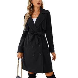 GOTOTOP Damen Zweireihiger Trenchcoat Mittellanger Windmantel mit Langen Ärmeln Reversjacke Reversmantel mit Gürtel (M) von GOTOTOP