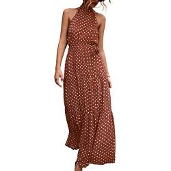 GOTOTOP Frauen Neckholder Boho Langes Kleid ?rmellos Atmungsaktiv Druckmuster Sommer Lange Sexy Kleider(L-Kaffee) von GOTOTOP