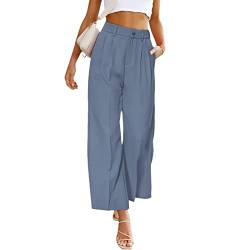 GOTOTOP Leichte Culotte Wide Leg Pants Damen Sommer Ladies weites Bein Haremshose High Waisted mit Tasten (L) von GOTOTOP