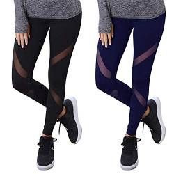 GOVIA 2er Pack Sport Leggings Damen lang High Waist Push Up Sportleggings Gym Pants Sporthose Elastisch Bauchweg Yoga Hose Fitnesshose Laufhose 4107 Schwarz + Marienblau 2XL-3XL von GOVIA