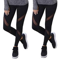 GOVIA 2er Pack Sport Leggings Damen lang High Waist Push Up Sportleggings Gym Pants Sporthose Elastisch Bauchweg Yoga Hose Fitnesshose Laufhose 4107 Schwarz S-M von GOVIA