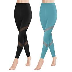 GOVIA 2er Pack Sport Leggings Damen lang High Waist Push Up Sportleggings Gym Pants Sporthose Elastisch Bauchweg Yoga Hose Fitnesshose Laufhose 4132 Schwarz + Hellblau S-M von GOVIA