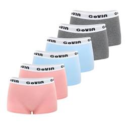 GOVIA Boxershorts Damen Baumwolle Unterwäsche für Frauen Unterhosen 6er Pack Damen Hipster 3921 Blau Grau Rosa XL von GOVIA