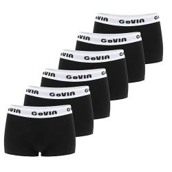 GOVIA Damen Boxershorts Baumwolle mit Flexibel Sportlicher Bund Unterwäsche für Frauen Unterhosen 6er Pack Schwarz L von GOVIA