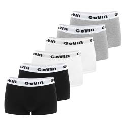 GOVIA Damen Boxershorts Baumwolle mit Flexibel Sportlicher Bund Unterwäsche für Frauen Unterhosen 6er Pack Schwarz Weiß Grau L von GOVIA