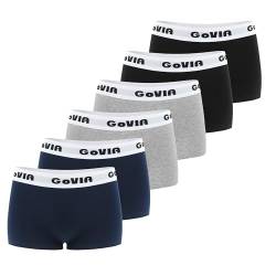 GOVIA Damen Boxershorts Unterwäsche Hipster aus Baumwolle 6er Pack 3921 Marineblau Schwarz Hellgrau S von GOVIA