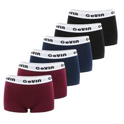 GOVIA Damen Boxershorts Unterwäsche Hipster aus Baumwolle 6er Pack 3921 Schwarz Magenta Marineblau M von GOVIA