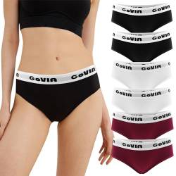 GOVIA Damen Unterwäsche Pantys Bequeme Baumwolle Hipster Mehrpack mit Bund 6er Pack Schwarz Weiß Magenta 3922 BWR M von GOVIA