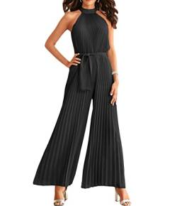 GOWEGB Neckholder-Jumpsuits für Damen, elegant, Sommer, ärmellos, weites Bein, Overall und Strampler, Dressy, Party, Cocktail, Playsuit, Schwarz , Medium von GOWEGB