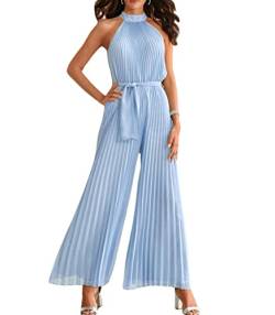 GOWEGB Neckholder-Jumpsuits für Damen, elegant, Sommer, ärmellos, weites Bein, Overall und Strampler, Dressy, Party, Cocktail, Playsuit, hellblau, Medium von GOWEGB