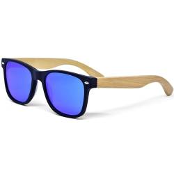 Sonnenbrille Damen & Herren aus Bambus | Premium polarisiert Bambus Bügel & Acetat Rahmen | geschwärzte Bambus-Sonnenbrille UV400 | Damen & Herren Sonnenbrille UV Schutz | gekennzeichnet (blau) von GOWOOD