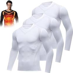 2024 Herren Slimming Tank Top Body Shaper Compression Winter Langarm Shirts for Men Slim Undershirts Abs Vest for Workout Abdomen Ionic Shaping Vest (Color : A-White*3, Size : S) von GOZYLA