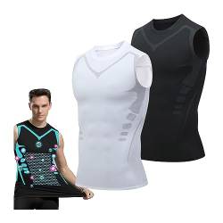 2024 Neue Männer T Shirt Bauch Steuer T-Shirt Kompression Unterhemd Shapewear Body Abnehmen Unterwäsche Top (Color : B-Black+White, Size : XX-Large) von GOZYLA