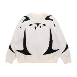 Damen Harajuku Lose Sweatshirt Pulli Vintage Graphic Star Print Übergroßes Pullover Sweater Y2K Grunge Punk Casual Top Streetwear (Color : White, Size : L) von GOZYLA