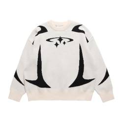 Damen Harajuku Lose Sweatshirt Pulli Vintage Graphic Star Print Übergroßes Pullover Sweater Y2K Grunge Punk Casual Top Streetwear (Color : White, Size : M) von GOZYLA