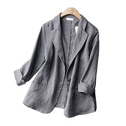 Damen Leinen Blazer, Lässige Sommer Strickjacke mit Midi-Ärmeln Einem Knopf Leicht Trendiges Arbeitsoberteil (Color : Gray, Size : 3XL) von GOZYLA